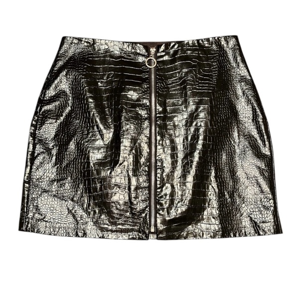 Endless Rose Zip Front Croc Embossed Miniskirt Black Sz M - Picture 5 of 15